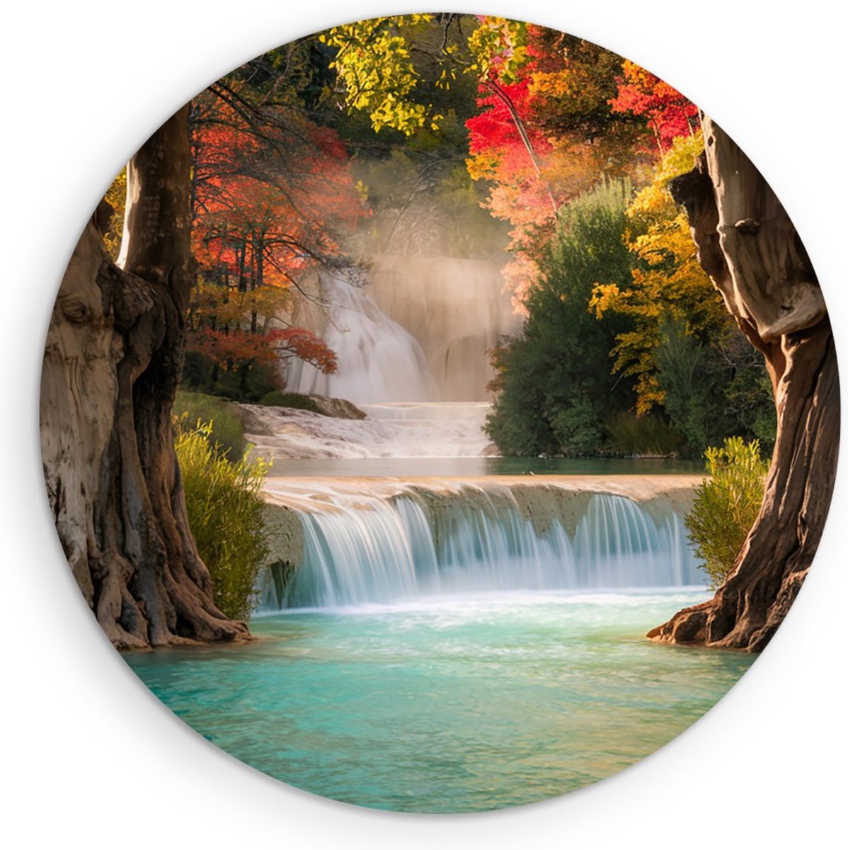 Saammp Forex Muurcirkel - Waterval tussen de bomen - Landschap - Natuur - Ø 70 - Wandcirke