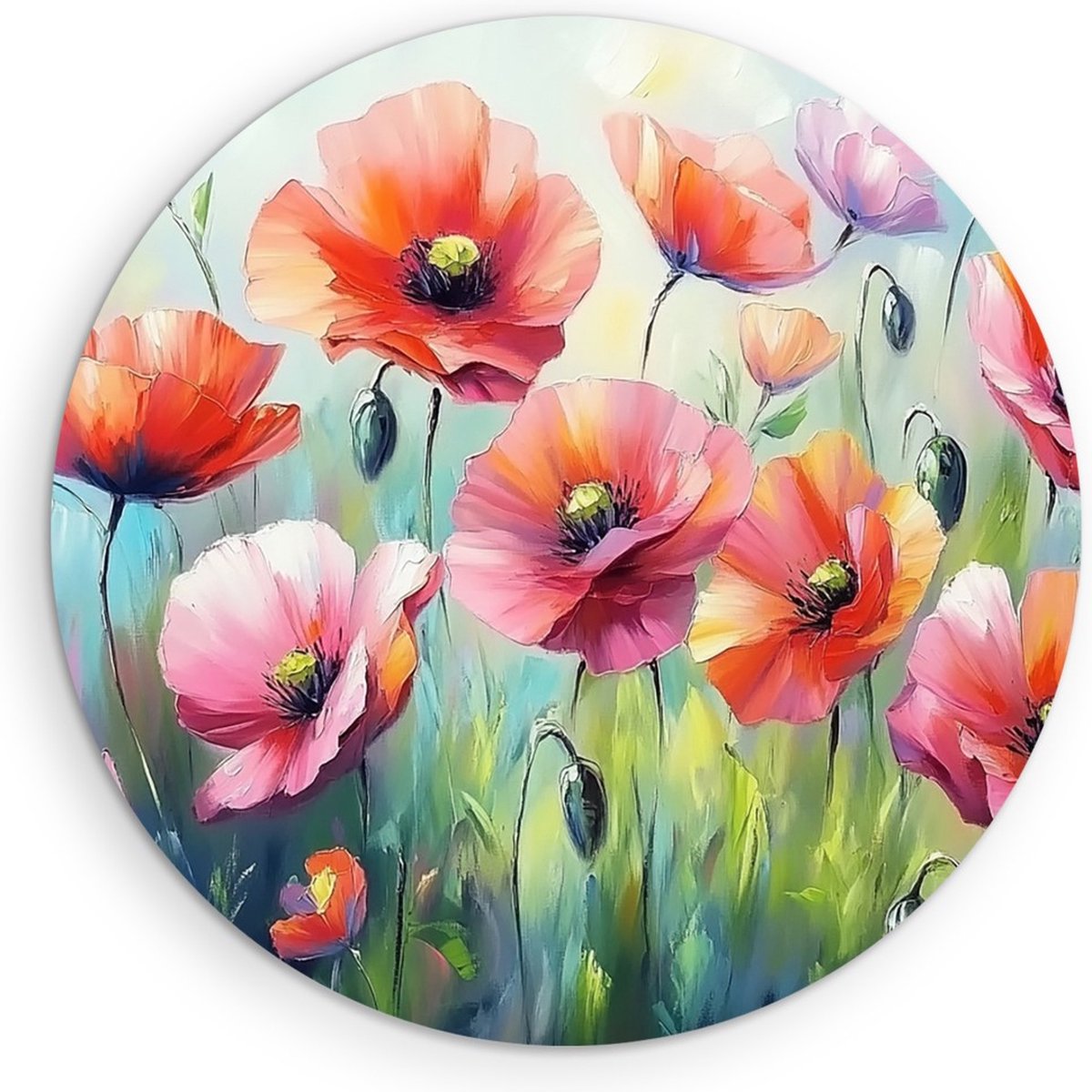 Saammp Muurcirkel Hout - Veld Klaprozen - Natuur - Bloemen - Ø 30 - Wandcirkel - Wanddecoratie Cirkel - Muurdecoratie Woonkamer - Kantoor Decoratie