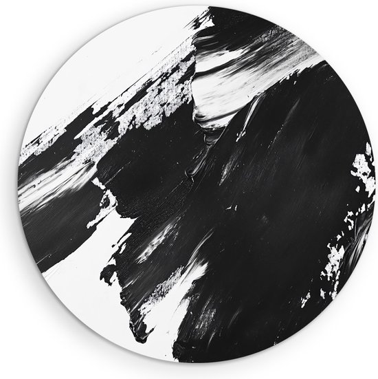 Saammp Cercle Mural Bois - Balayages Wit Zwart - Abstrait - Ø 40 - Cercle Mural - Décoration murale Cercle - Décoration murale Salon - Décoration Chambre - Tableau Rond