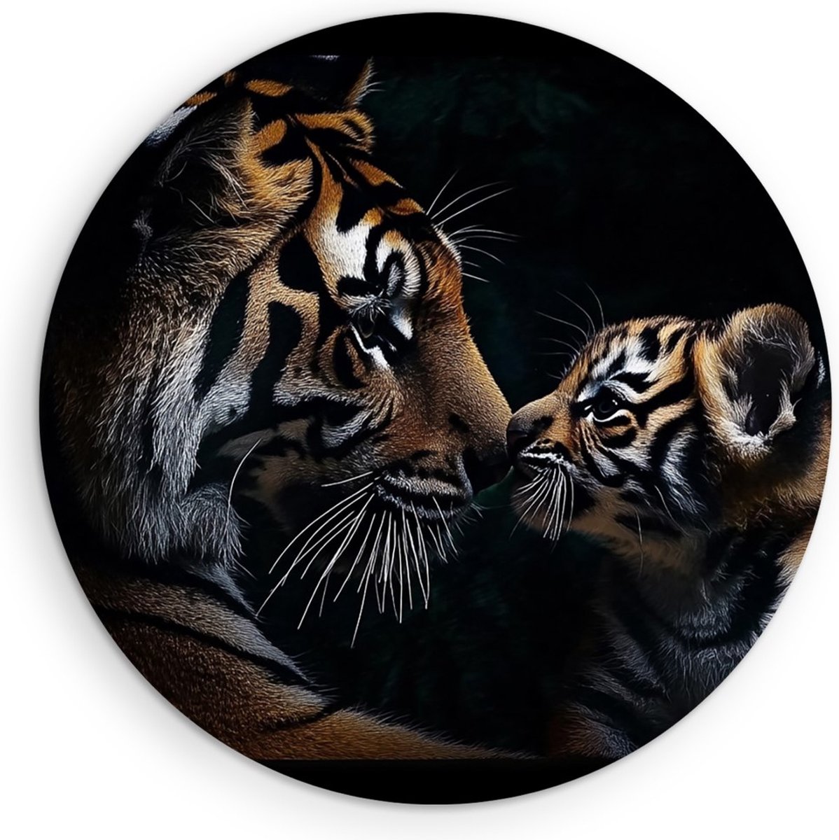 Saammp Forex Muurcirkel - Tijger welp met familie - Natuur - Dieren - Ø 40 - Wandcirkel - Wanddecoratie Cirkel - muurdecoratie Woonkamer - Slaapkamer decoratie - Rond Schilderij