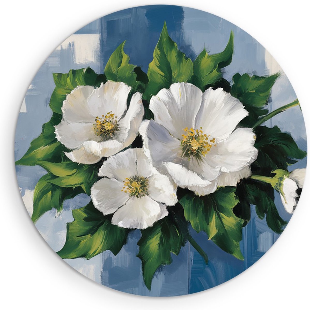 Saammp Forex Muurcirkel - Abstracte witte bloemen - Ø 70 - Wandcirkel - Wanddecoratie Cirkel - Muurdecoratie Woonkamer - Kantoor Decoratie