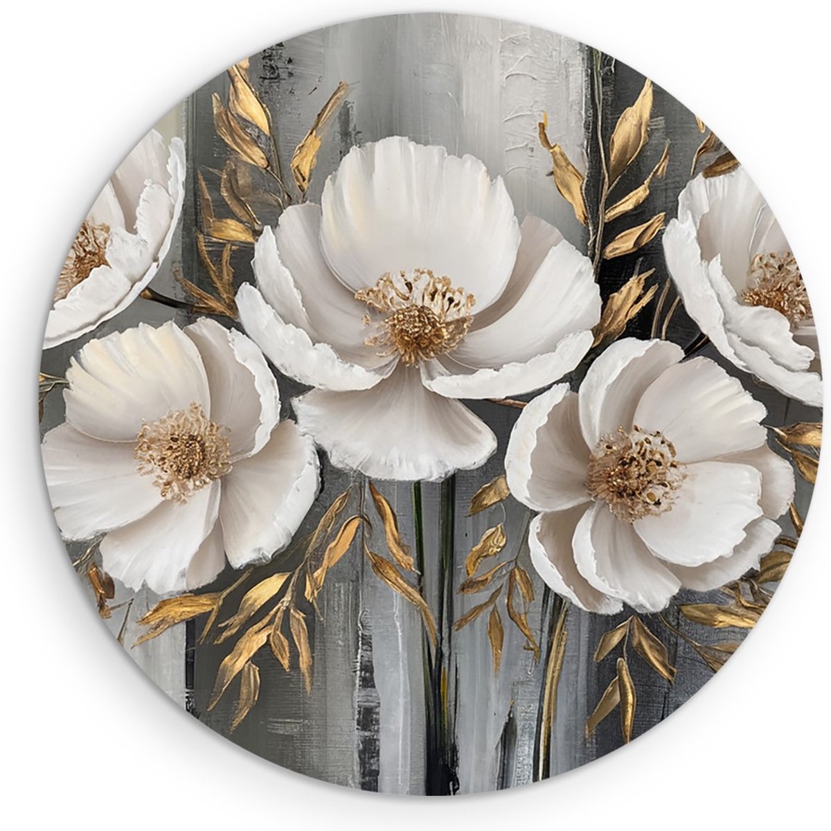 Saammp Forex Muurcirkel - Abstracte bloemen met goud - Ø 70 - Wandcirkel - Wanddecoratie Cirkel - Muurdecoratie Woonkamer - Kantoor Decoratie