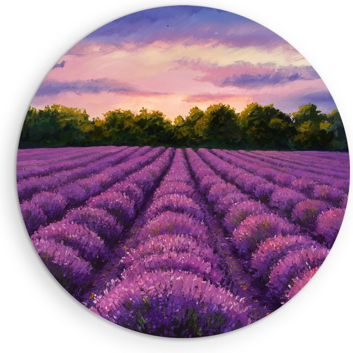 Saammp Forex Muurcirkel - Lavendelveld - Abstract - Ø 70 - Wandcirkel - Wanddecoratie Cirkel - Muurdecoratie Woonkamer - Slaapkamer decoratie - Rond Schilderij