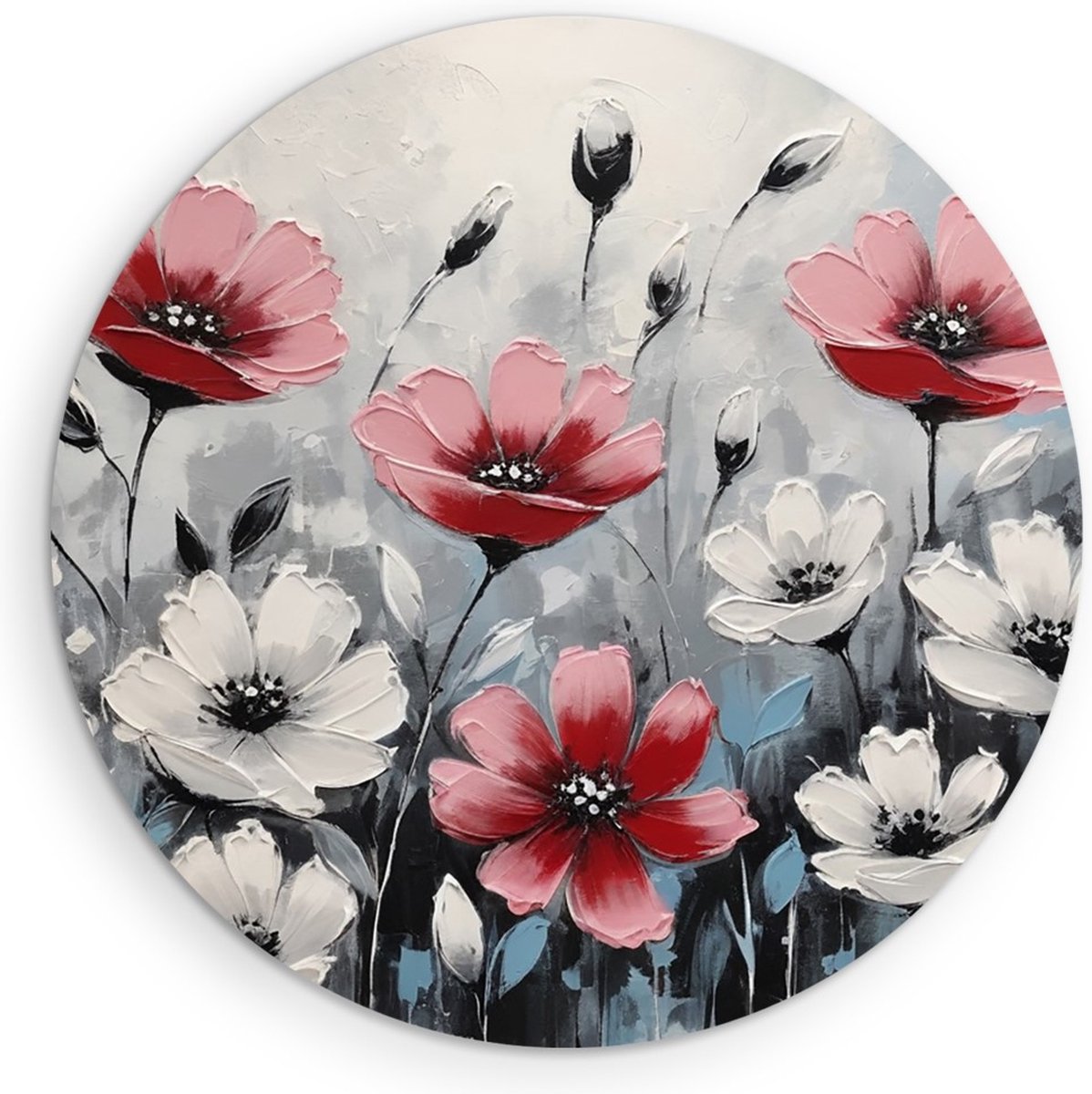 Saammp Forex Muurcirkel - Grijstinten - Bloemen - Abstract - Ø 50 - Wandcirkel - Wanddecoratie Cirkel - Muurdecoratie Woonkamer - Kantoor Decoratie