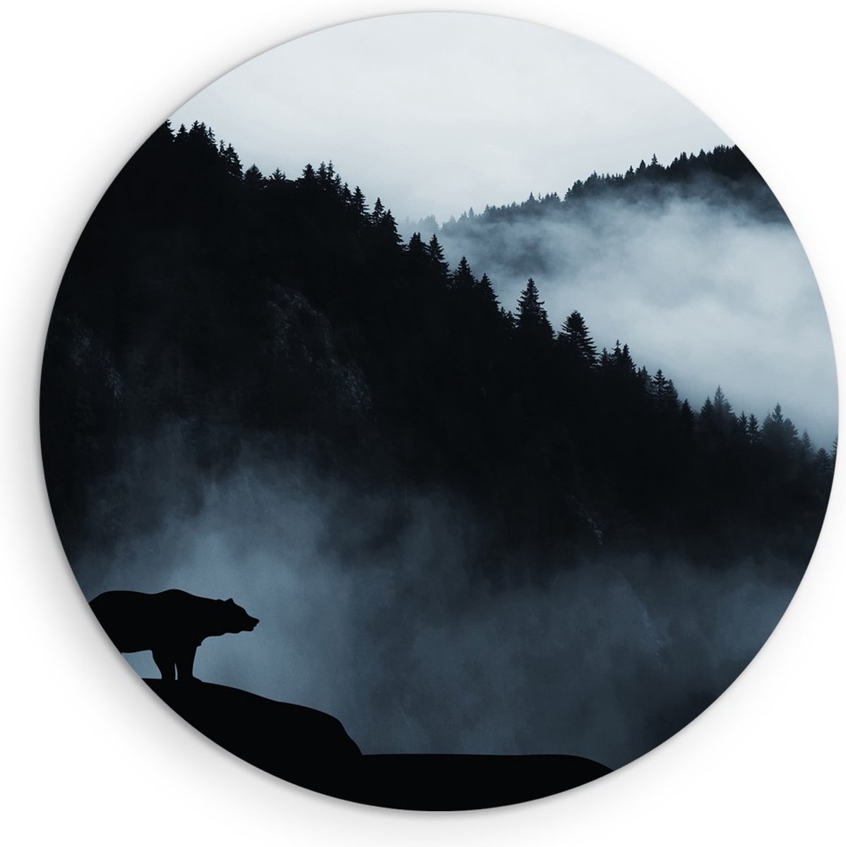 Saammp Forex Muurcirkel - Beer op Rots - Landschap - Natuur - Ø 60 - Wandcirkel - Wanddecoratie Cirkel - Muurdecoratie Woonkamer - Slaapkamer decoratie - Rond Schilderij
