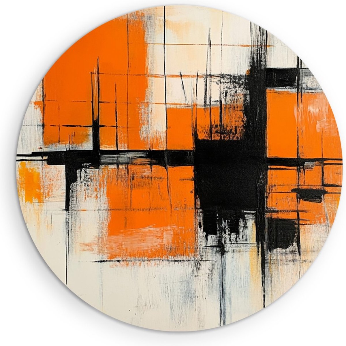 Saammp Muurcirkel Hout - Oranje zwart dynamiek - Abstract - Ø 30 - Wandcirkel - Wanddecoratie Cirkel - Muurdecoratie Woonkamer - Slaapkamer decoratie - Rond Schilderij