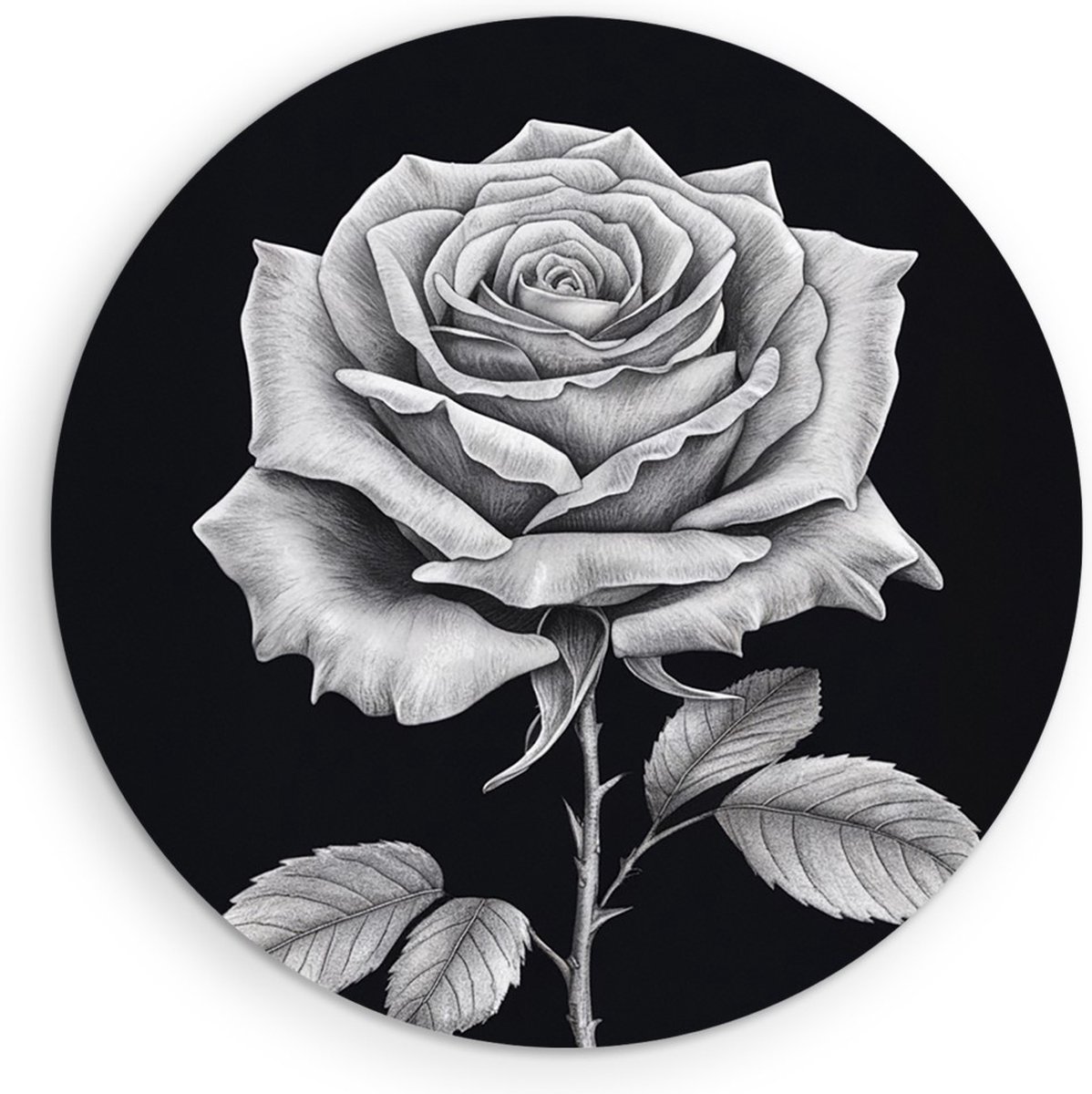 Saammp Muurcirkel Hout - Monochroom Roos - Bloemen - Natuur - Abstract - Ø 60 - Wandcirkel - Wanddecoratie Cirkel - Muurdecoratie Woonkamer - Kantoor Decoratie