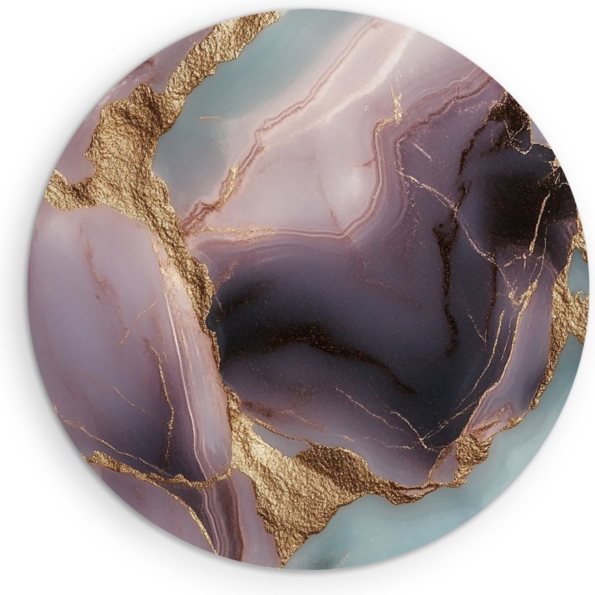 Saammp Forex Muurcirkel - Paars blauw marmer - Abstract - Ø 50 - Wandcirkel - Wanddecoratie Cirkel - Muurdecoratie Woonkamer - Slaapkamer decoratie - Rond Schilderij
