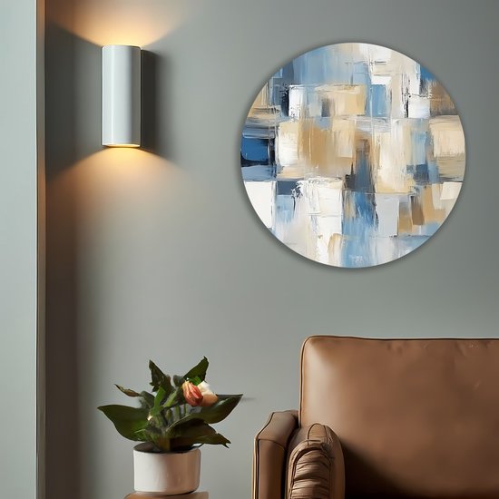 Cercle mural Forex Saammp - Rayures Blauw - Œuvre abstraite - Ø 80 - Cercle mural - Cercle de Décoration murale - Décoration murale salon - Décoration chambre - Peinture ronde