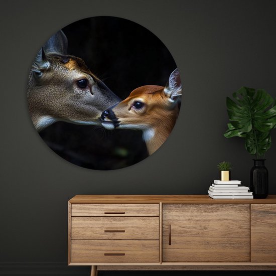 Saammp Muurcirkel Hout - Herten familie - Natuur - Dieren - Ø 70 - Wandcirkel - Wanddecoratie Cirkel - Muurdecoratie Woonkamer - Slaapkamer decoratie - Rond Schilderij
