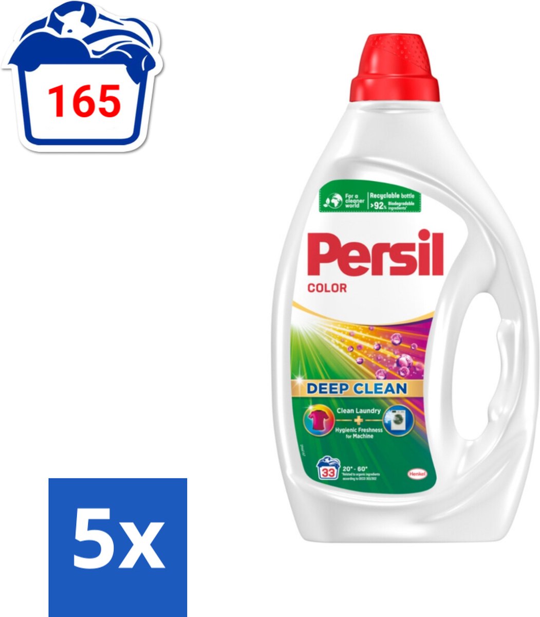 5 x Persil Color - Vloeibaar Wasmiddel - Gekleurde Was - 33 Wasbeurten - Persil Color Gel - Vloeibaar Wasmiddel - Gekleurde Was - Vlekverwijdering - Wasmachine Frisheid
