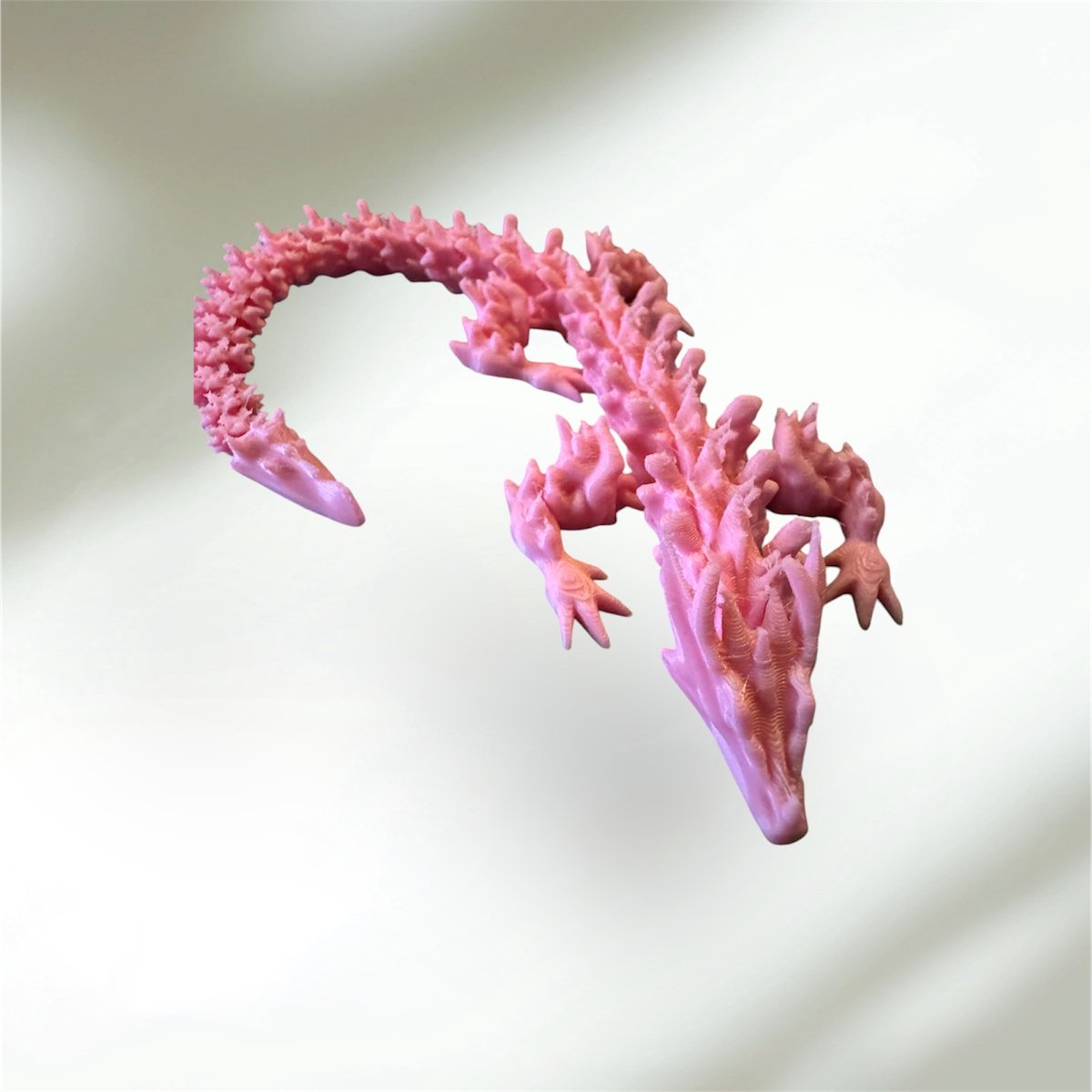 Stone Art - 3D Geprinte Gearticuleerde Draak - Flexibele Dragon - Roze - PLA - 24cm - Geschenk - Cadeau - Verzameling