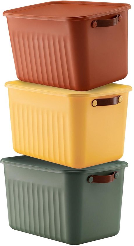 Plastic opbergbakken met bamboe deksels, set van 4