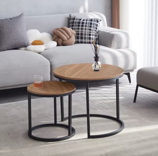 Koffietafel, Ronde salontafel, kleine salontafel set van 2, bijzettafel voor woonkamer, voor woonkamer, slaapkamer en balkon, moderne stijl, eenvoudige montage (Color : White black Koffietafel, Ronde salontafel, kleine salontafel set van 2, bijzettafel voor woonkamer, voor woonkamer, slaapkamer en balkon, moderne stijl, eenvoudige montage (Color : White black