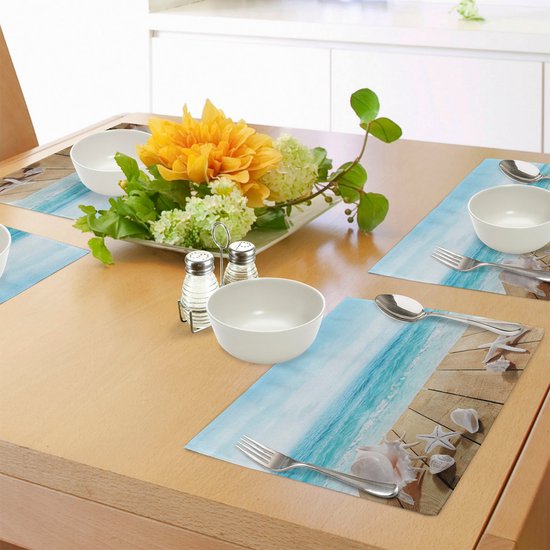 Set de 4 sets de table New Bed Beach Sunshine Maldives Deck pour table à manger, tissu lavable avec envers antidérapant
