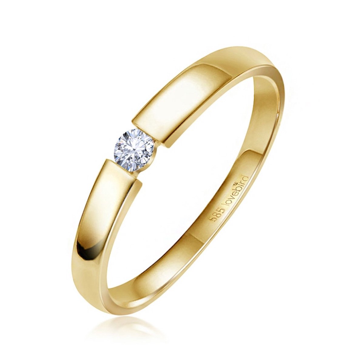Lovebird LB127 - Gouden damesring met briljant - Dames - Maat 52 - Diamant - 2,5 mm - Briljant Geslepen - 0,06 Karaat - 14 Karaat - Goud