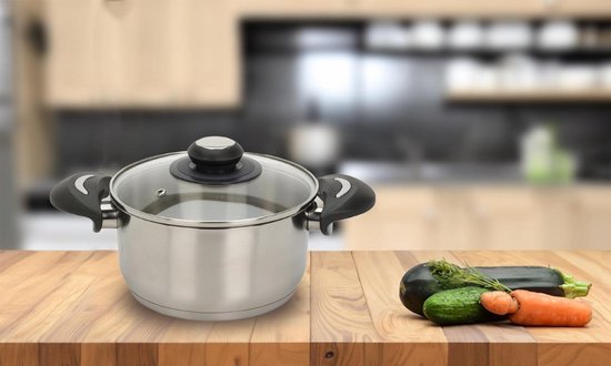 Rvs rode kookpan/soeppan met glazen deksel 22 cm 9 liter
