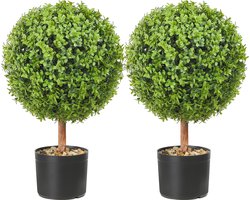 VEVOR 2x Buxusbol Kunst 559mm Tuindecoratie Buxus in Bloempot Kunstbuxusbol Kunstplant gemaakt van PE, Hout, PP inclusief 4 stuks Decoratieve Vlinders en 10 stuks Vervangende Bladeren