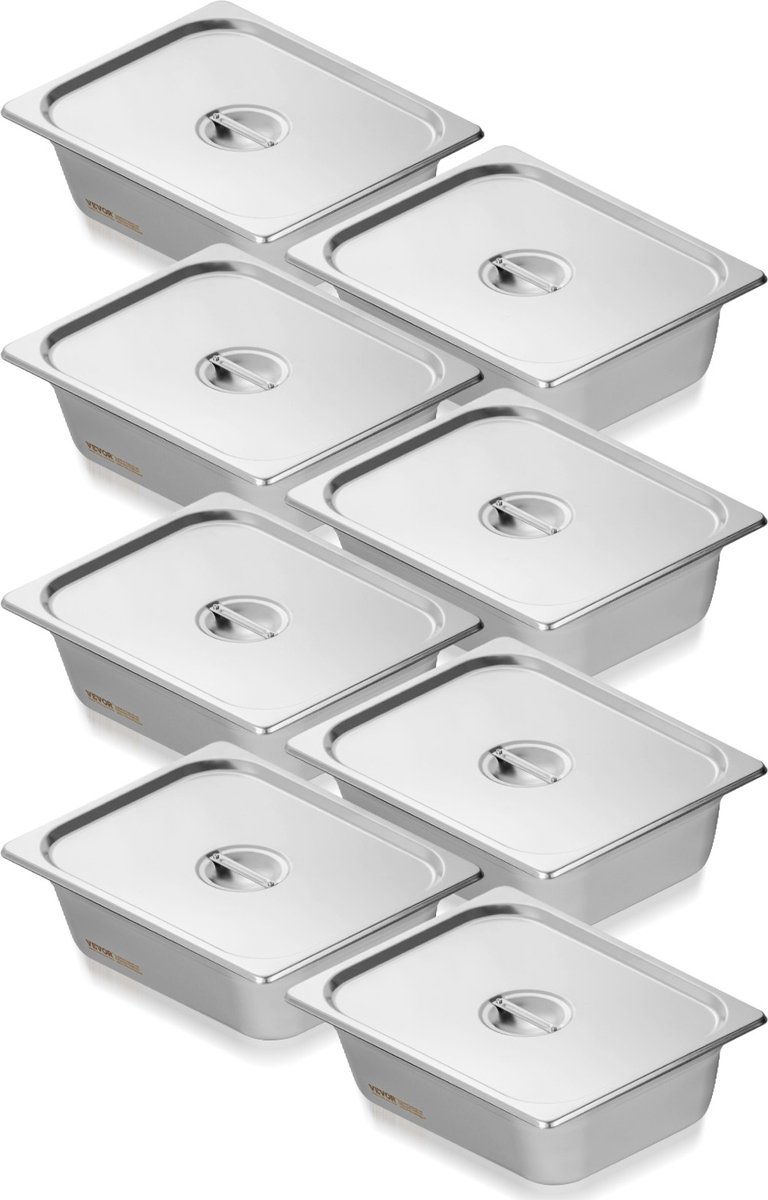 VEVOR 8 X Hotelpannen Gastronorm Bakken Rvs 1/2 Maat 326x266x102mm