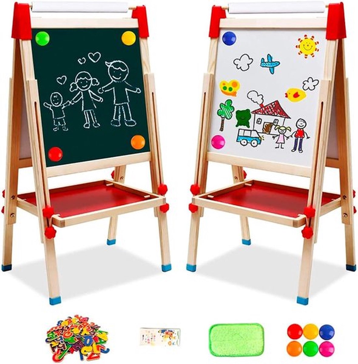 Schildersezel voor kinderen met papierrol - Dubbelzijdig whiteboard - Staande ezels met cijfers en accessoires voor peuters