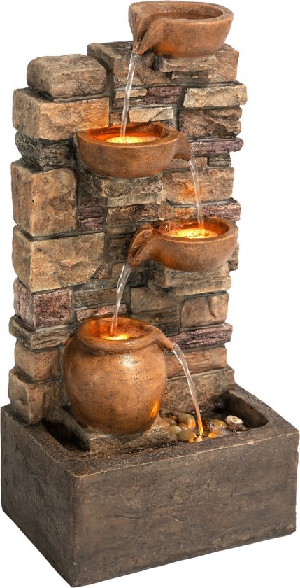 Tuinfontein, sierfontein, kamerfontein, fontein, FENG-shui met ledlicht, 230 V, waterval, waterspel voor tuin, tuinvijver, terras, balkon, zeer decoratief