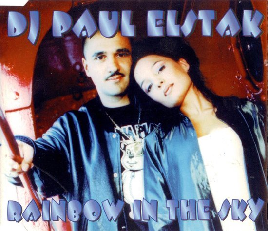 DJ Paul Elstak en een vrouw, met "Rainbow In The Sky" in tekst.