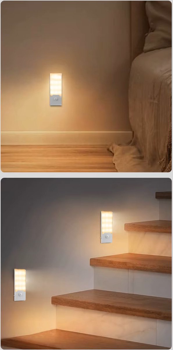 Trango Set van 2 LED Sensor Nachtlampje 11-037*2 met Bewegingsmelder Warm Wit incl. Batterij, USB Oplaadbaar & Bewegingssensor, Veiligheidslicht, Oriëntatieverlichting, Slaapmiddel Nachtlamp van Trango — afbeelding 2