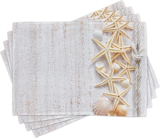 Set de 4 sets de table New Bed Ocean Shells and Starfish pour table à manger, tissu lavable avec envers antidérapant