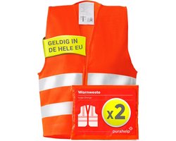 PURAHELP Hoge fluo hesje volwassenen set van 2 Geldig in heel Europa volgens EN ISO 20471 - Veiligheidshesjes voor Auto - Veiligheidsvest Auto - Oranje