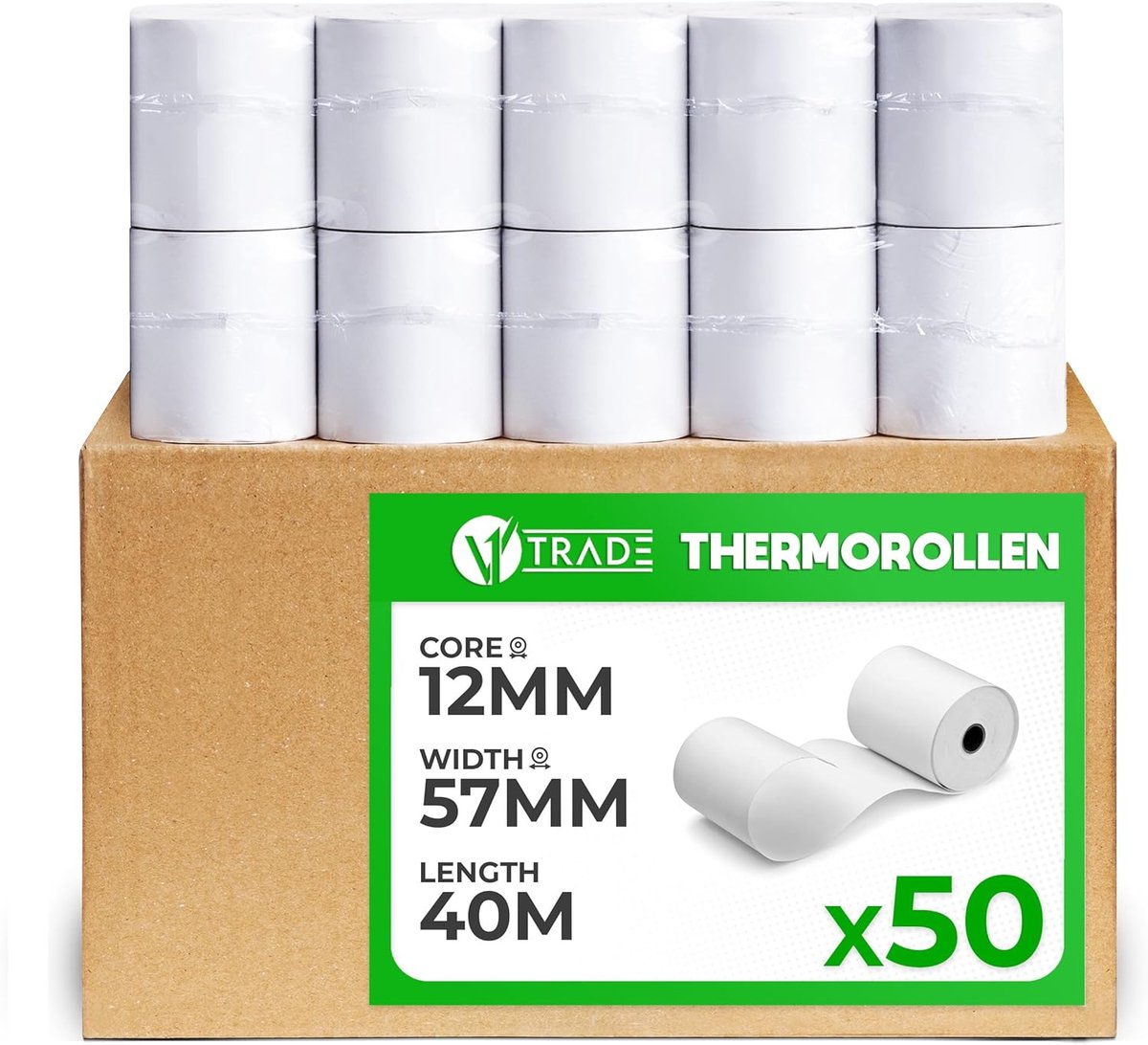 Thermorollen 57 mm x 40 m (50 stuks) - Thermisch papier voor kassa en bonprinters - Hoge kwaliteit en scherpe afdrukken