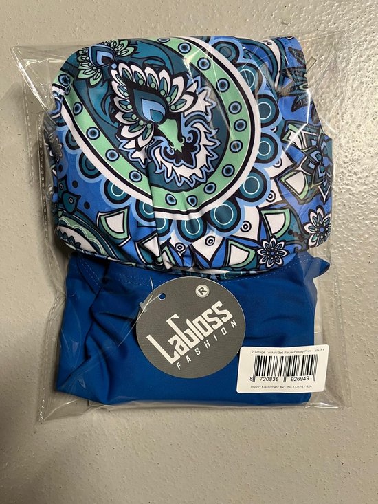 LaGloss® 2-Delige Tankini Set Blauw Paisley Print – Maat S - Modieuze & Comfortabele Dames Badmode