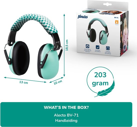 Alecto Gehoorbescherming Kinderen - Dempt harde geluiden - Bescherming tegen harde muziek bij Carnaval - Verhoogd concentratie - BV-71 Oorkappen - Groen