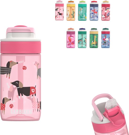 Bouteille Kambukka Lagoon pour enfants 400 ml Diva Dogs - avec paille intégrée - bouteille pour enfants - gobelet pour l'école