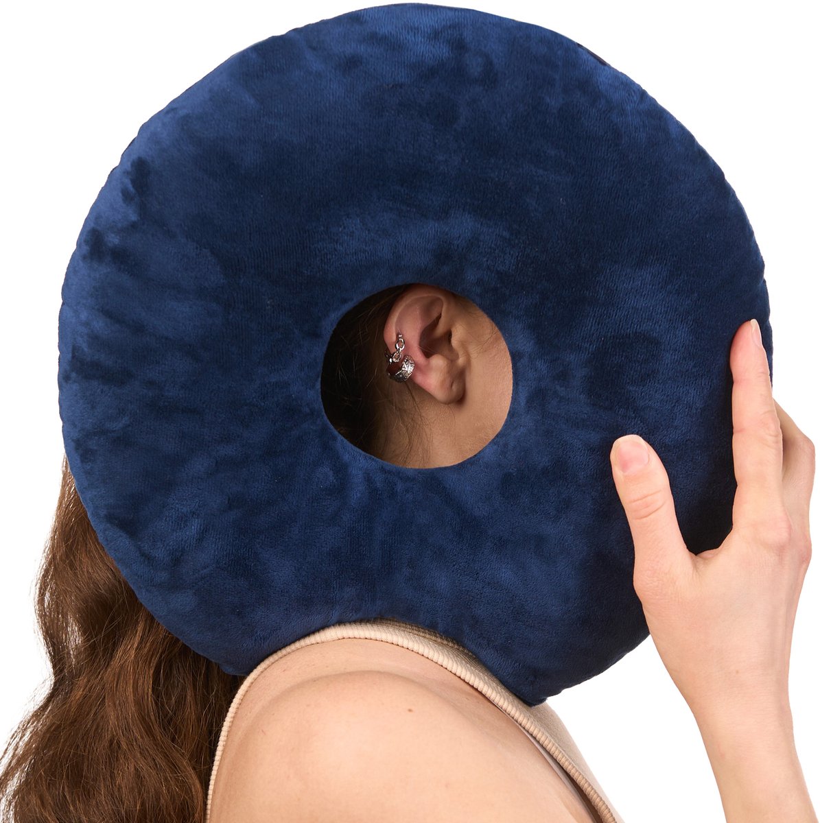Piercing Kussen - Donut Kussen Met Gat Voor Oor - Hoofdkussen Zijslaper - Verstelbare Vulling - 31x31 cm - Ringkussen - Piercingkussen - Hoofd Kussen - Zijslaper Kussen - Donkerblauw