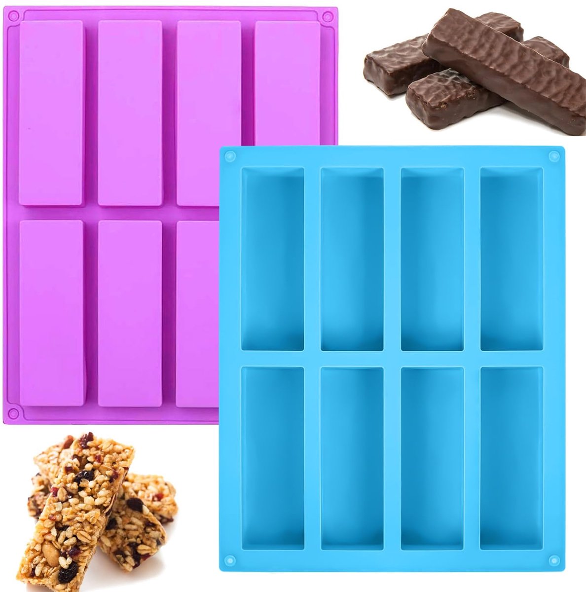 My Ninki ® Siliconen Bakvormen voor Muesli- en Eiwitrepen, Set van 2, Flexibele Rechthoekige Vorm