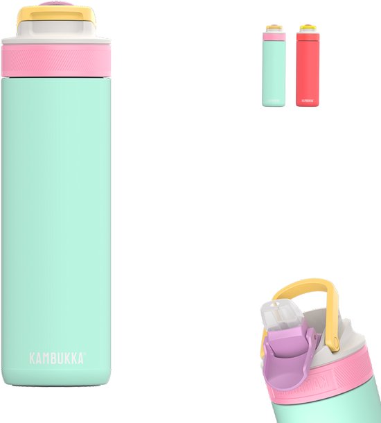 Foto: Kambukka lagoon gesoleerde waterfles 600 ml ice pop met gentegreerd rietje jelly mint turquoise
