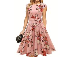 Elegante jurk met bloemenprint en bandje - zonder mouwen, polyester, ronde hals, sluit met rits, perfect voor lente/zomer, damesmode, bloemenjurk | bloemenprintjurk | polyesterjurk