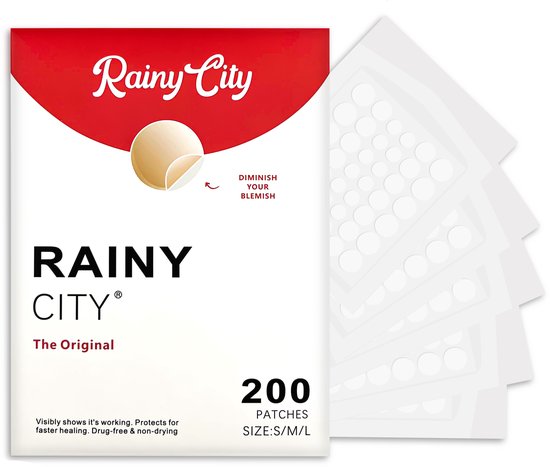 Rainy city - 200 transparante pimple patches - Puistjespatch voor dag & nacht - Transparent patches - Acne stickers in 3 maten