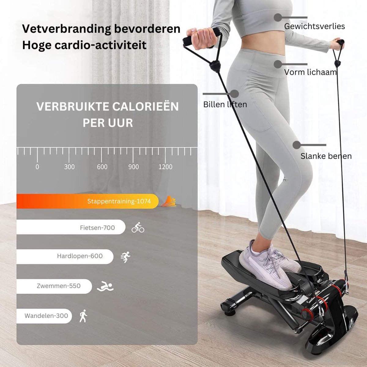 ApexArte® Stepper Fitness - Hometrainer - Crosstrainer Mini - Zwart thumbnail 4