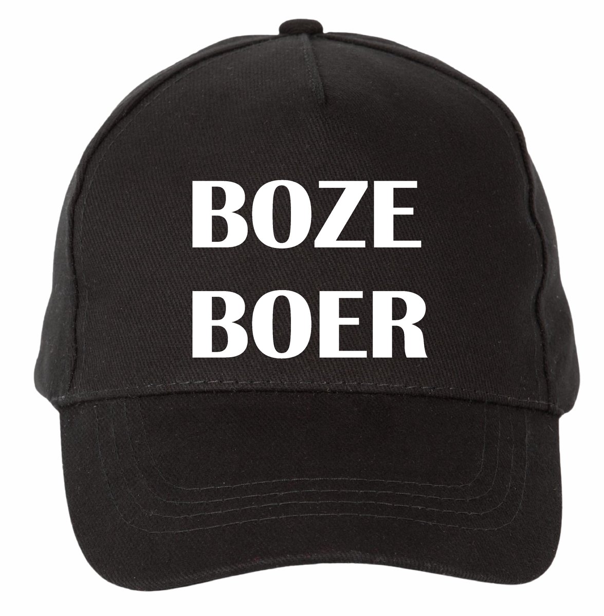 Mijncadeautje - 5 panel - Cap - Verstelbaar - Pet van 100% dik geborsteld katoen- unisex - opdruk wit - Boze Boer - zwart