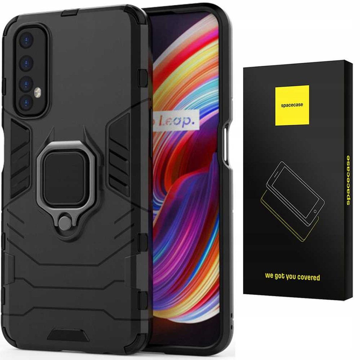 Spacecase Case Cover Voor Realme 7 Sc X-Ring Zwart