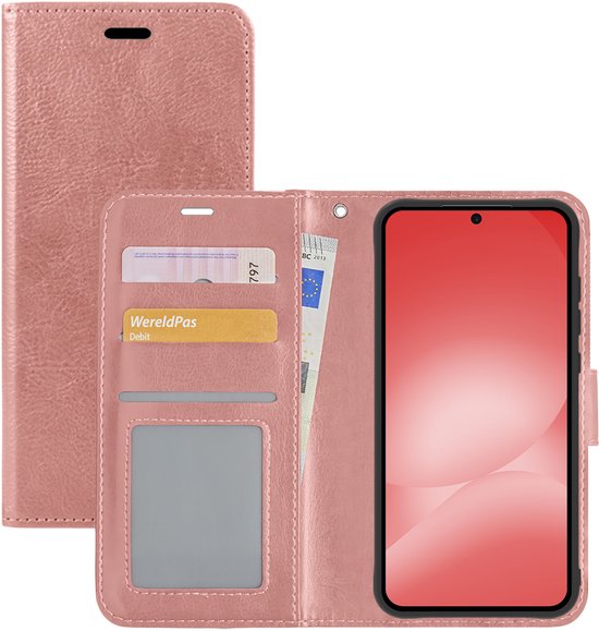 Samsung Galaxy A56 hoesje flip cover rosé goud, kunstleer, portemonnee met pasjes, schokbestendig, verstelbare kijkhoek