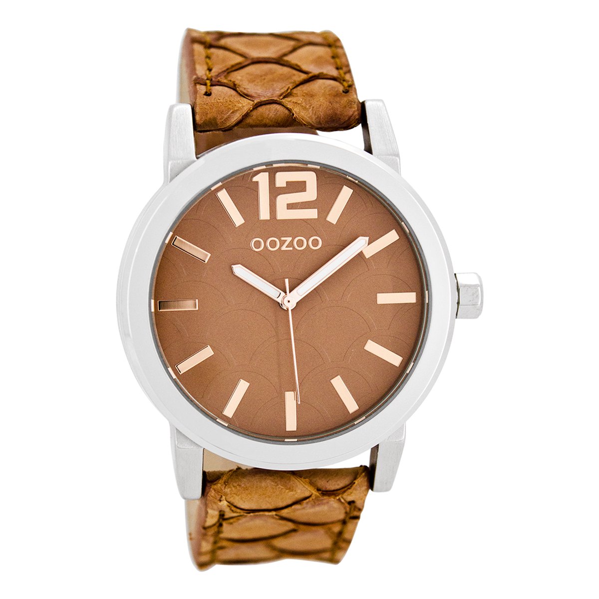 OOZOO Timepieces - Zilverkleurige horloge met roze leren band - C7996
