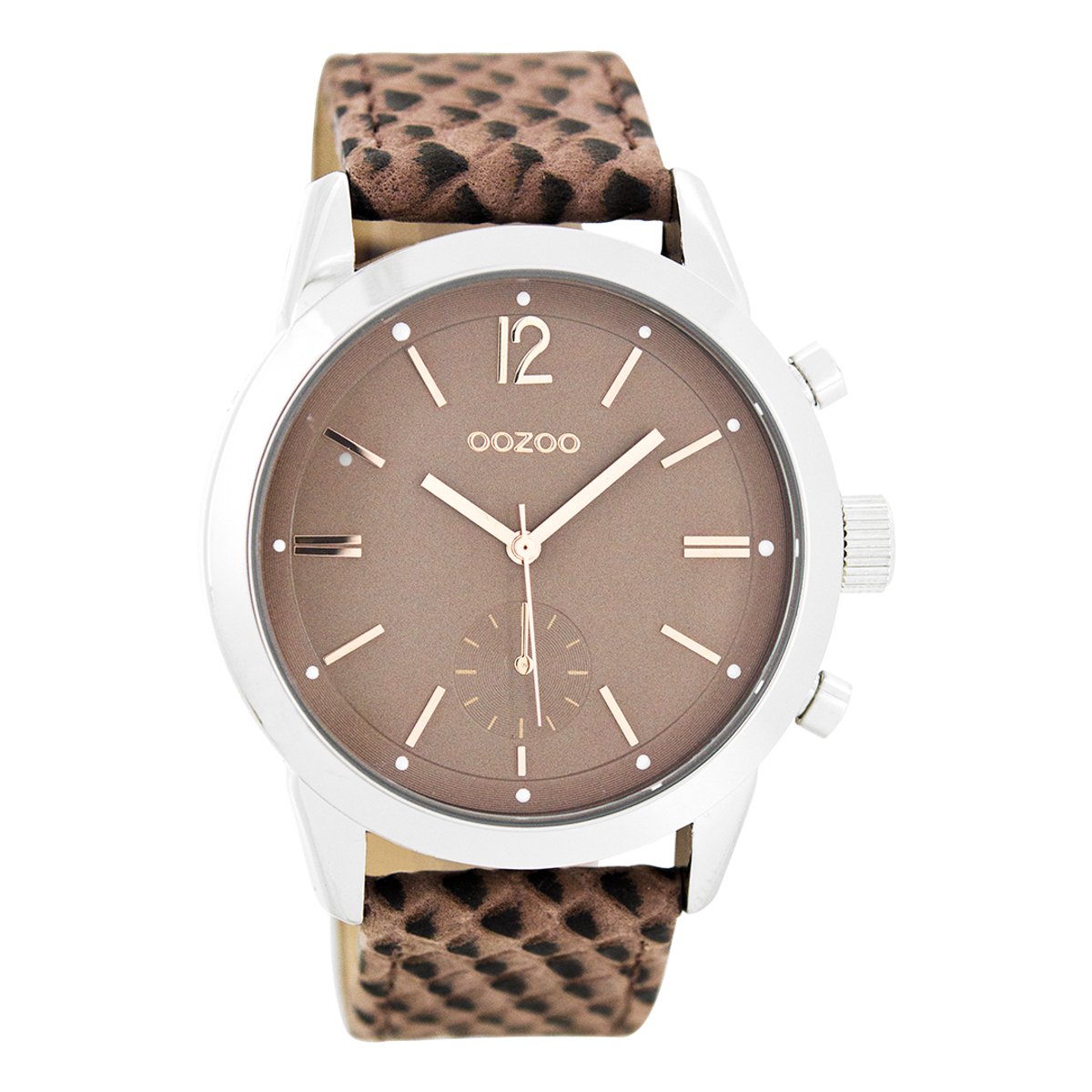 OOZOO Timepieces - Zilverkleurige horloge met oud roze leren band - C8013