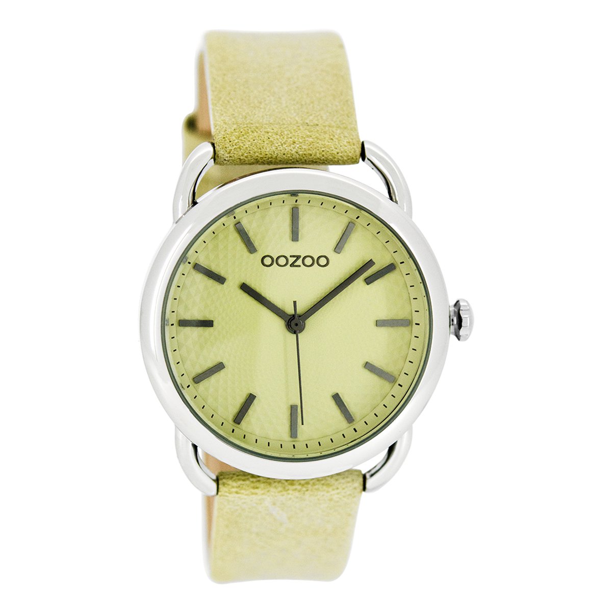 OOZOO Timepieces - Zilverkleurige horloge met zand-licht groene leren band - C8715