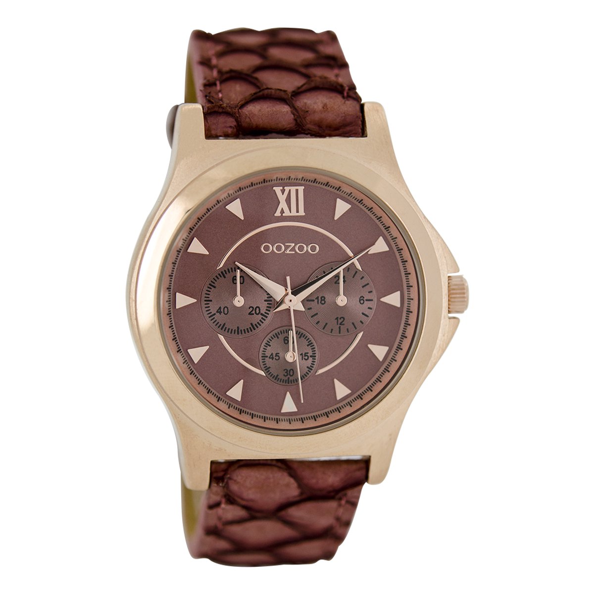 OOZOO Timepieces - Rosé goudkleurige horloge met koraalkleurige leren band - C6572