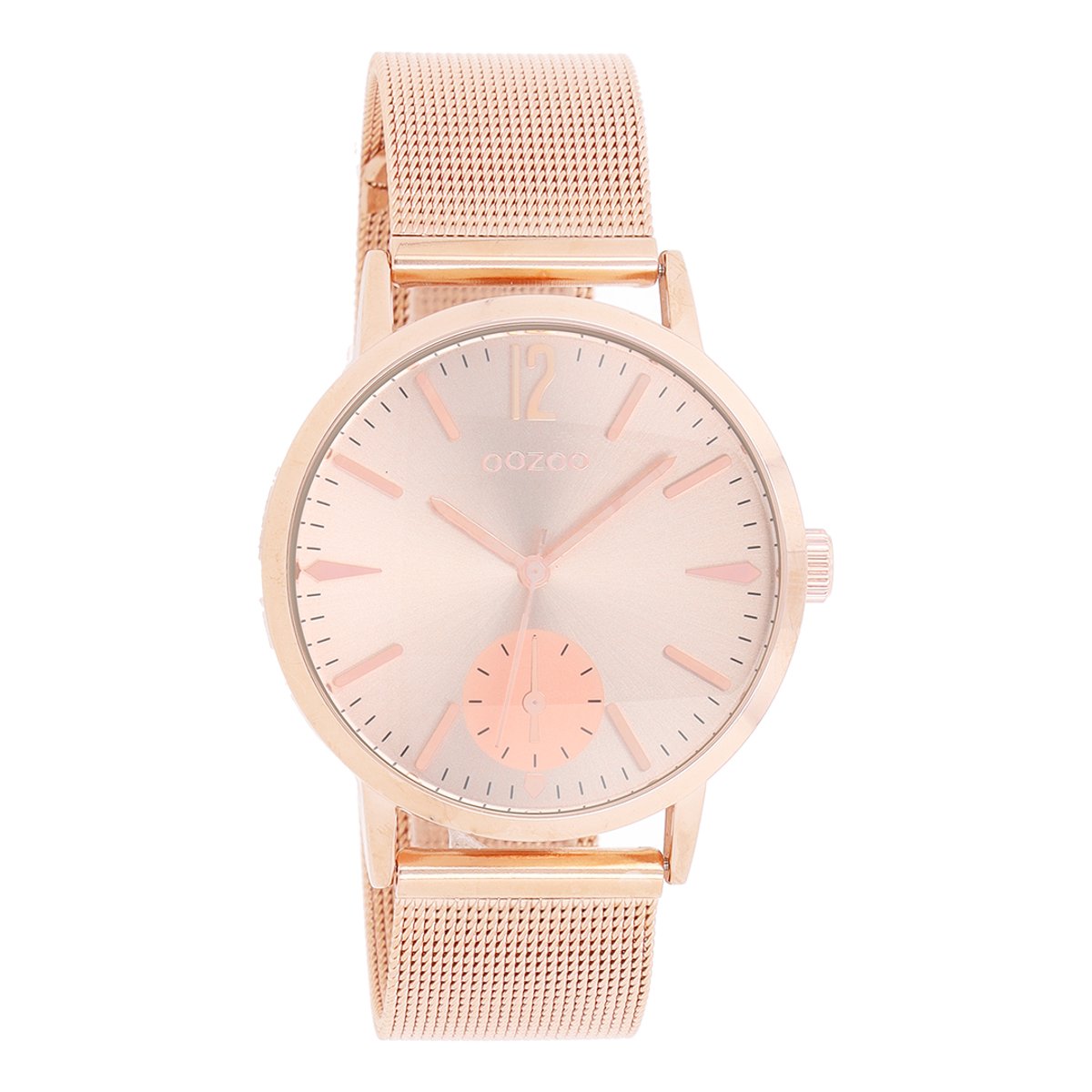 OOZOO Timepieces - Rosé goudkleurige horloge met rosé goudkleurige metalen mesh armband - C8619