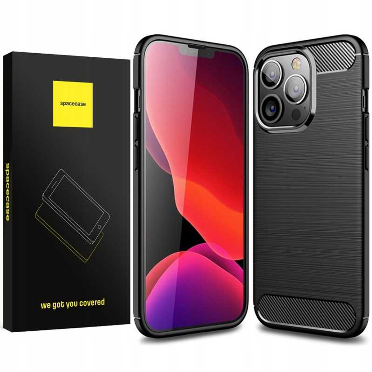 Spacecase Case Cover Voor Iphone 14 Pro Zwart Sc Carbon