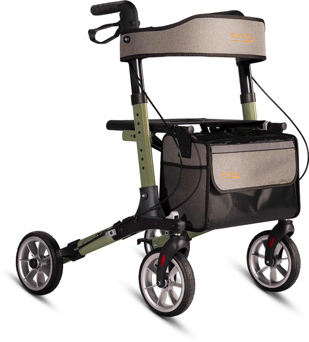 Excel 3-Motion Lichtgewicht en Opvouwbare Rollator - Compact opvouwbaar - Voor binnen en buiten - 8 kg - Met comfortzitting - Rugband - Afsluitbare tas - Stokhouder - Sage Green