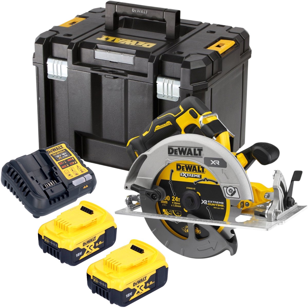 DeWalt DCS 573 P2T accucirkelzaag 18 V 190 x 30 mm borstelloos + 2x accu 5.0 Ah + lader + TSTAK